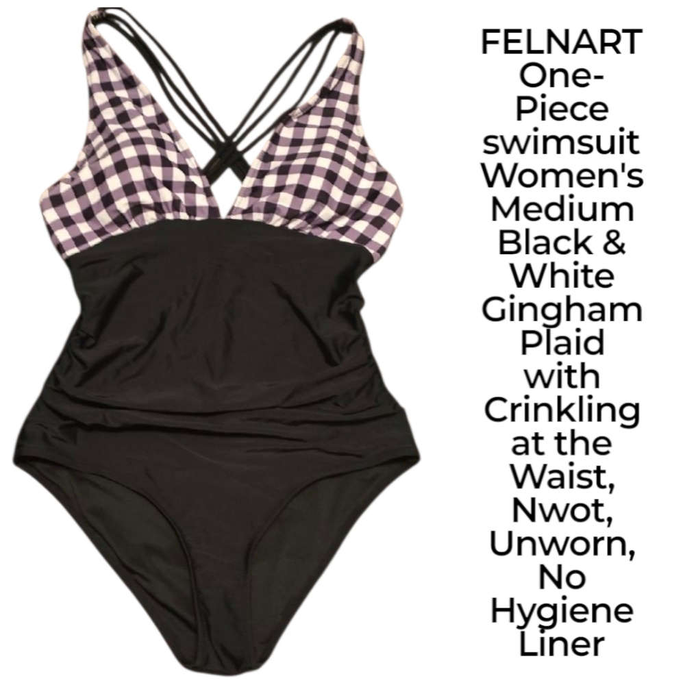 FELNART Black & White Gingham Women's One Piece Swimsuit NWOT